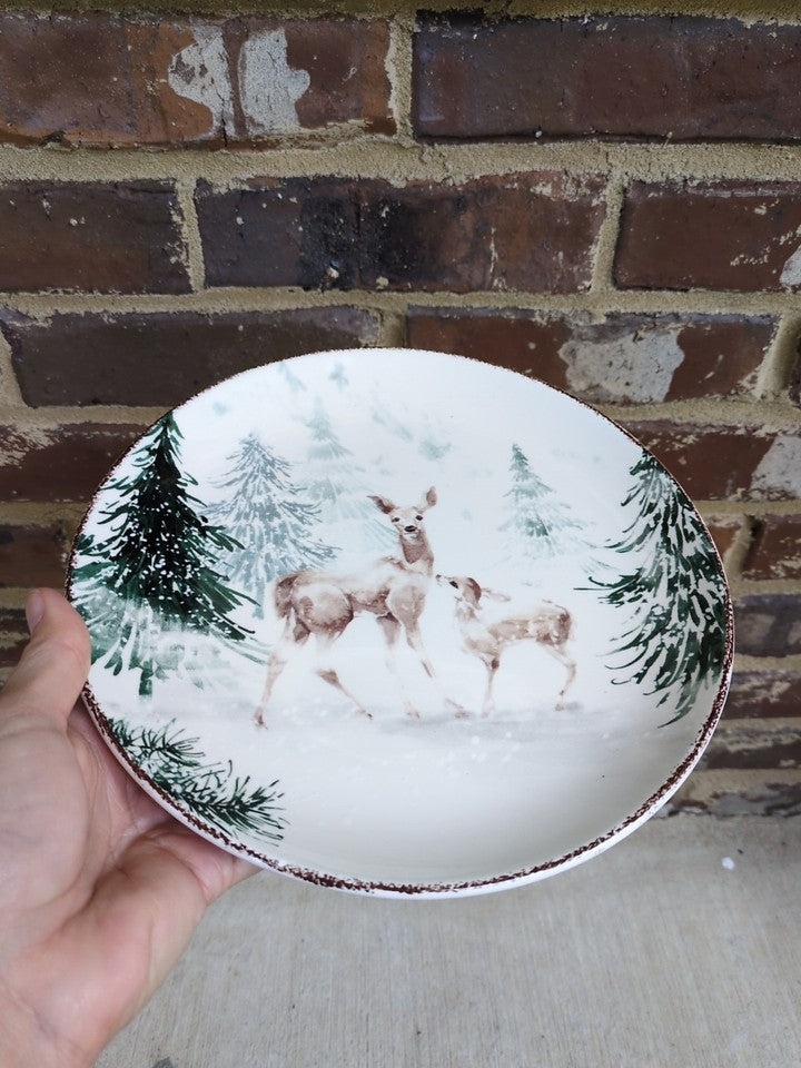 Robert Stanley Aspen Cove Tableware 8.5" Plates Set Of 4 Deer Winter Scene